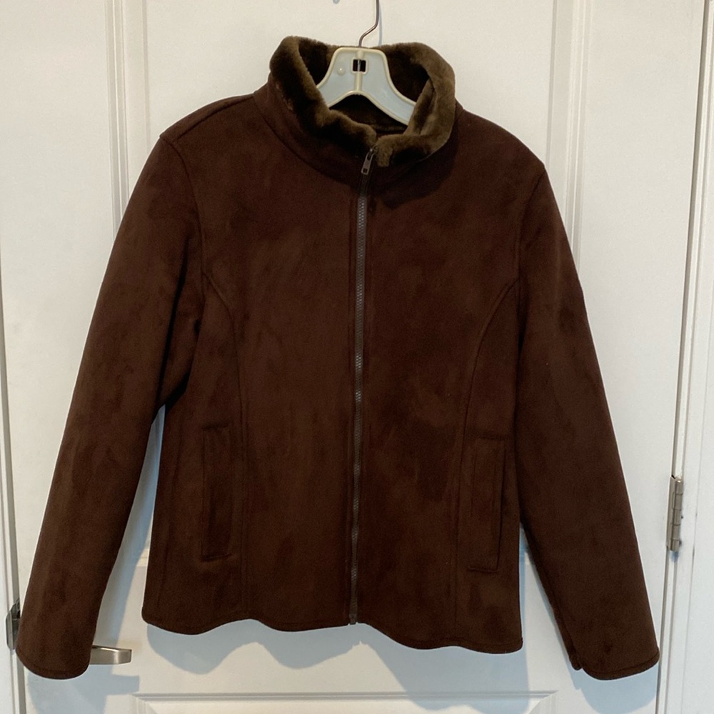 John Murphy Outdoor Brown Suede Acrylic Fur Lined Jacket, Size 10 (fit of a 6/8)